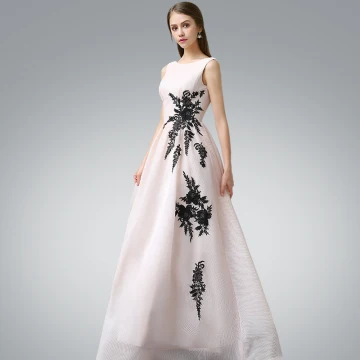 Chic Beautiful Evening Dresses 2017 Blushing Pink A Line Princess Floor Length Long Scoop Neck Sleeveless Backless Appliques Flower Formal Dresses