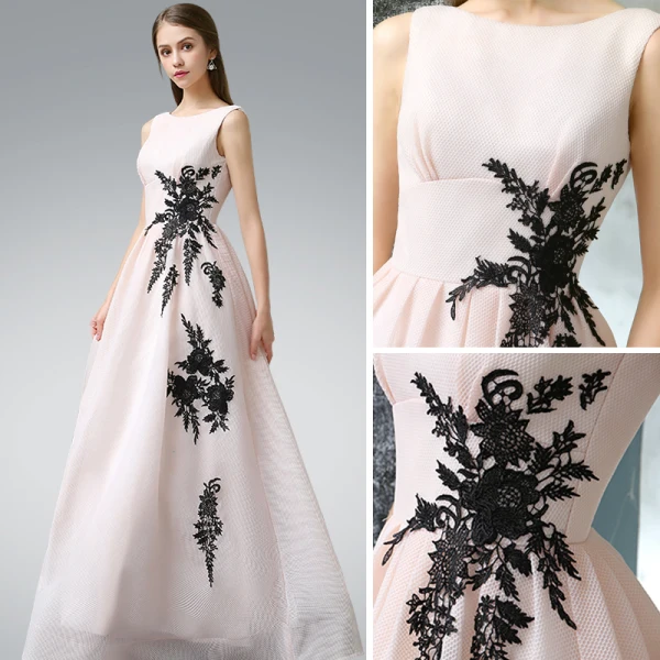 Chic / Beautiful Evening Dresses 2017 Blushing Pink A-Line / Princess Floor-Length / Long Scoop Neck Sleeveless Backless Appliques Flower Formal Dresses