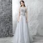 Chic / Beautiful Evening Dresses  2017 Grey A-Line / Princess Floor-Length / Long Cascading Ruffles High Neck Short Sleeve Backless Pierced Appliques Flower Pearl Rhinestone Formal Dresses