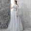 Chic / Beautiful Evening Dresses  2017 Grey A-Line / Princess Floor-Length / Long Cascading Ruffles High Neck Short Sleeve Backless Pierced Appliques Flower Pearl Rhinestone Formal Dresses