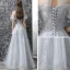 Chic / Beautiful Evening Dresses  2017 Grey A-Line / Princess Floor-Length / Long Cascading Ruffles High Neck Short Sleeve Backless Pierced Appliques Flower Pearl Rhinestone Formal Dresses