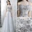 Chic / Beautiful Evening Dresses  2017 Grey A-Line / Princess Floor-Length / Long Cascading Ruffles High Neck Short Sleeve Backless Pierced Appliques Flower Pearl Rhinestone Formal Dresses
