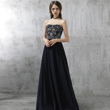Moderne Mode Robe De Soirée 2017 Bleu D 039 Encre Princesse Longue Amoureux Sans Manches Dos Nu Faux Diamant Paillettes Robe De Ceremonie