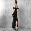 Modern / Fashion Evening Dresses  2017 Black Asymmetrical Trumpet / Mermaid Spaghetti Straps Short Sleeve Backless Formal Dresses