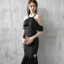 Modern / Fashion Evening Dresses  2017 Black Asymmetrical Trumpet / Mermaid Spaghetti Straps Short Sleeve Backless Formal Dresses