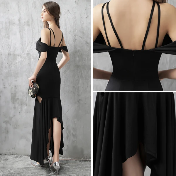 Modern / Fashion Evening Dresses 2017 Black Asymmetrical Trumpet / Mermaid Spaghetti Straps Short Sleeve Backless Formal Dresses