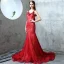 Modern / Fashion Evening Dresses  2017 Burgundy Trumpet / Mermaid Chapel Train V-Neck Sleeveless Pearl Beading Appliques Flower Backless Bow Formal Dresses