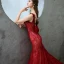 Modern / Fashion Evening Dresses  2017 Burgundy Trumpet / Mermaid Chapel Train V-Neck Sleeveless Pearl Beading Appliques Flower Backless Bow Formal Dresses