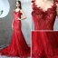Modern / Fashion Evening Dresses  2017 Burgundy Trumpet / Mermaid Chapel Train V-Neck Sleeveless Pearl Beading Appliques Flower Backless Bow Formal Dresses