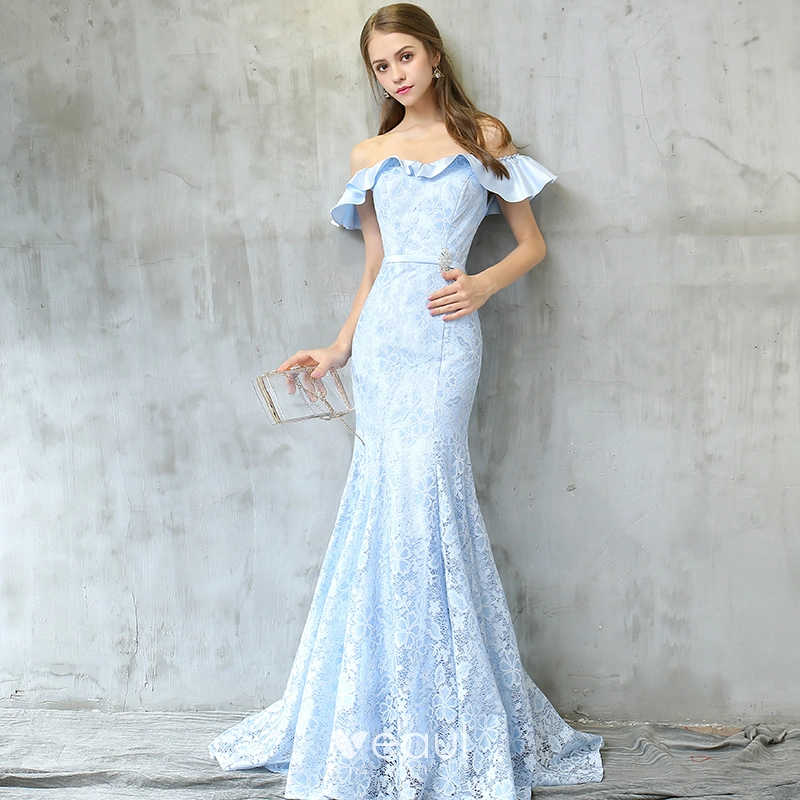 mermaid homecoming dresses 2017 Mermaid Deep V-neck Long Sleeves Black Lace Prom Dress PD0710 – RomanBridal main image 1