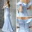 Chic / Belle Robe De Soirée 2017 Bleu Ciel Trompette / Sirène Train De Balayage De l'épaule Manches Courtes Dos Nu En Dentelle Appliques Métal Ceinture Robe De Ceremonie