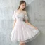 Modern / Fashion Graduation Dresses 2017 Blushing Pink Short A-Line / Princess Scoop Neck Backless Short Sleeve Pearl Lace Appliques Pierced Formal Dresses