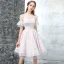 Modern / Fashion Graduation Dresses 2017 Blushing Pink Short A-Line / Princess Scoop Neck Backless Short Sleeve Pearl Lace Appliques Pierced Formal Dresses