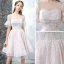 Modern / Fashion Graduation Dresses 2017 Blushing Pink Short A-Line / Princess Scoop Neck Backless Short Sleeve Pearl Lace Appliques Pierced Formal Dresses