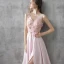 Moderne / Mode Robe De Soirée 2017 Rougissant Rose Princesse Tribunal Train Volants en Cascade Fendue devant V-Cou Sans Manches Dos Nu Cristal Paillettes Appliques Fleur Robe De Ceremonie