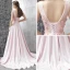 Moderne / Mode Robe De Soirée 2017 Rougissant Rose Princesse Tribunal Train Volants en Cascade Fendue devant V-Cou Sans Manches Dos Nu Cristal Paillettes Appliques Fleur Robe De Ceremonie