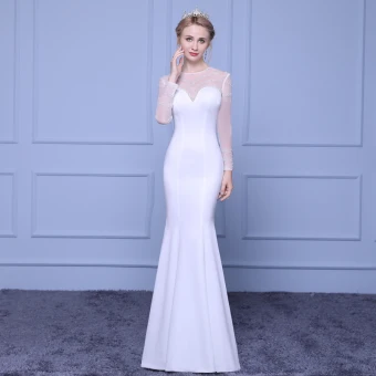 Chic Belle Blanche Transparentes Robe De Soirée 2018 Trompette Sirène Encolure Dégagée Manches Longues Faux Diamant Longue Volants Robe De Ceremonie