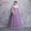 Elegant Lilac See-through Bridesmaid Dresses 2018 A-Line / Princess Long Sleeve Appliques Lace Floor-Length / Long Ruffle Backless Wedding Party Dresses