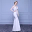 Chic / Belle Blanche Transparentes Robe De Soirée 2018 Trompette / Sirène Encolure Dégagée Manches Longues Faux Diamant Longue Volants Robe De Ceremonie