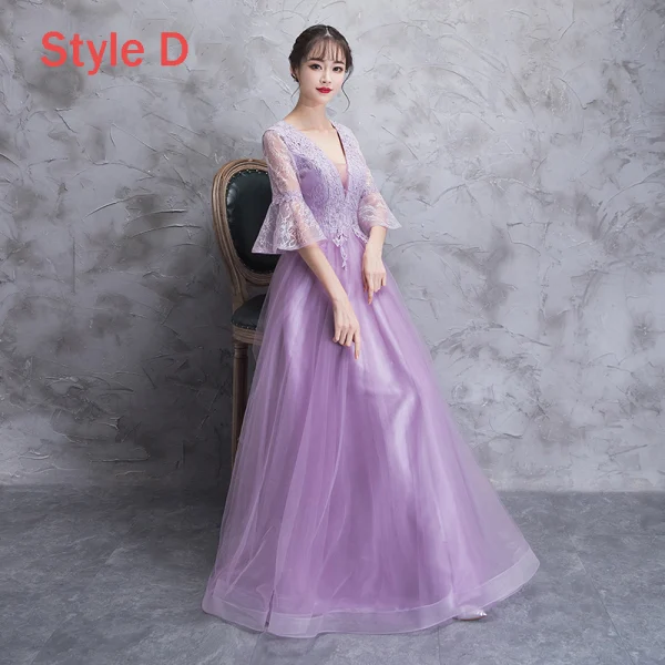 Elegant Lilac See-through Bridesmaid Dresses 2018 A-Line / Princess Long Sleeve Appliques Lace Floor-Length / Long Ruffle Backless Wedding Party Dresses