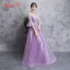 Elegant Lilac See-through Bridesmaid Dresses 2018 A-Line / Princess Long Sleeve Appliques Lace Floor-Length / Long Ruffle Backless Wedding Party Dresses