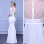 Chic / Belle Blanche Transparentes Robe De Soirée 2018 Trompette / Sirène Encolure Dégagée Manches Longues Faux Diamant Longue Volants Robe De Ceremonie