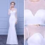 Chic / Belle Blanche Transparentes Robe De Soirée 2018 Trompette / Sirène Encolure Dégagée Manches Longues Faux Diamant Longue Volants Robe De Ceremonie
