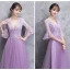 Elegant Lilac See-through Bridesmaid Dresses 2018 A-Line / Princess Long Sleeve Appliques Lace Floor-Length / Long Ruffle Backless Wedding Party Dresses