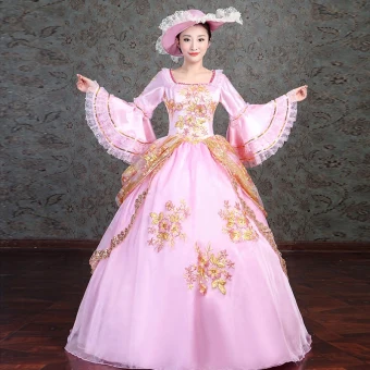 Vintage Retro Medieval Blushing Pink Ball Gown Prom Dresses 2021 Square Neckline Long Sleeve Floor Length Long 3d Lace Appliques Embroidered Flower Lace Satin Cosplay Prom Formal Dresses