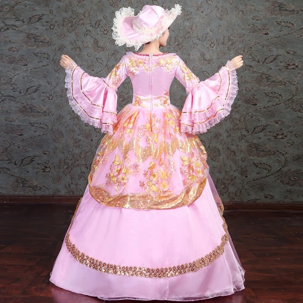 Vintage / Retro Medieval Blushing Pink Ball Gown Prom Dresses 2021 Square Neckline Long Sleeve Floor-Length / Long 3D Lace Appliques Embroidered Flower Lace Satin Cosplay Prom Formal Dresses
