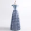 Chic / Belle Robe De Soirée 2017 Gris Princesse Longue De l'épaule Manches Courtes Dos Nu Paillettes Appliques Fleur Ceinture Robe De Ceremonie