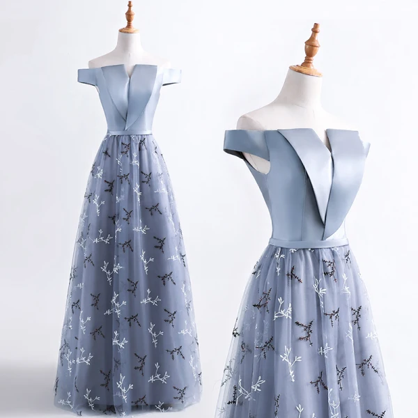 Chic / Belle Robe De Soirée 2017 Gris Princesse Longue De l'épaule Manches Courtes Dos Nu Paillettes Appliques Fleur Ceinture Robe De Ceremonie
