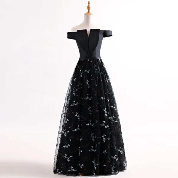Chic / Belle Robe De Soirée 2017 Gris Princesse Longue De l'épaule Manches Courtes Dos Nu Paillettes Appliques Fleur Ceinture Robe De Ceremonie