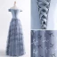 Chic / Belle Robe De Soirée 2017 Gris Princesse Longue De l'épaule Manches Courtes Dos Nu Paillettes Appliques Fleur Ceinture Robe De Ceremonie