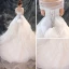 Chic / Belle Église Robe De Mariée 2017 Blanche Princesse Chapel Train De l'épaule Manches Courtes Dos Nu Perlage En Dentelle Appliques