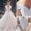 Chic / Belle Église Robe De Mariée 2017 Blanche Princesse Chapel Train De l'épaule Manches Courtes Dos Nu Perlage En Dentelle Appliques