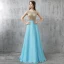 Chic / Beautiful Evening Dresses  2017 Pool Blue A-Line / Princess Floor-Length / Long Scoop Neck Sleeveless Backless Glitter Rhinestone Formal Dresses