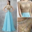 Chic / Beautiful Evening Dresses  2017 Pool Blue A-Line / Princess Floor-Length / Long Scoop Neck Sleeveless Backless Glitter Rhinestone Formal Dresses