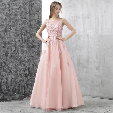 Chic Beautiful Evening Dresses 2017 Candy Pink A Line Princess Floor Length Long Scoop Neck Sleeveless Backless Appliques Flower Pierced Formal Dresses