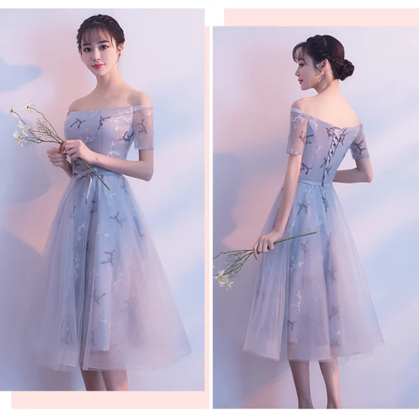 Chic / Belle Gris Robe Demoiselle D'honneur 2018 Princesse Appliques En Dentelle Ceinture Thé Longueur Volants Dos Nu Robe Pour Mariage