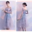 Chic / Belle Gris Robe Demoiselle D'honneur 2018 Princesse Appliques En Dentelle Ceinture Thé Longueur Volants Dos Nu Robe Pour Mariage