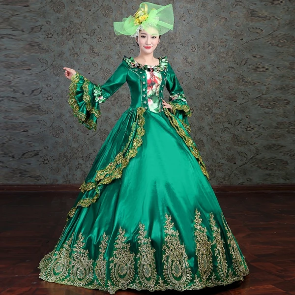 Vintage / Retro Medieval Dark Green Ball Gown Prom Dresses 2021 Long Sleeve Square Neckline 3D Lace Embroidered Handmade Floor-Length / Long Cosplay Prom Formal Dresses