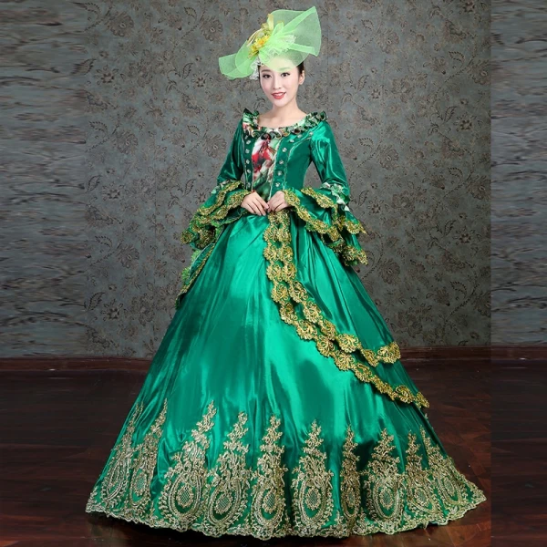 Vintage / Retro Medieval Dark Green Ball Gown Prom Dresses 2021 Long Sleeve Square Neckline 3D Lace Embroidered Handmade Floor-Length / Long Cosplay Prom Formal Dresses