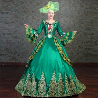 Vintage Retro Medieval Dark Green Ball Gown Prom Dresses 2021 Long Sleeve Square Neckline 3d Lace Embroidered Handmade Floor Length Long Cosplay Prom Formal Dresses