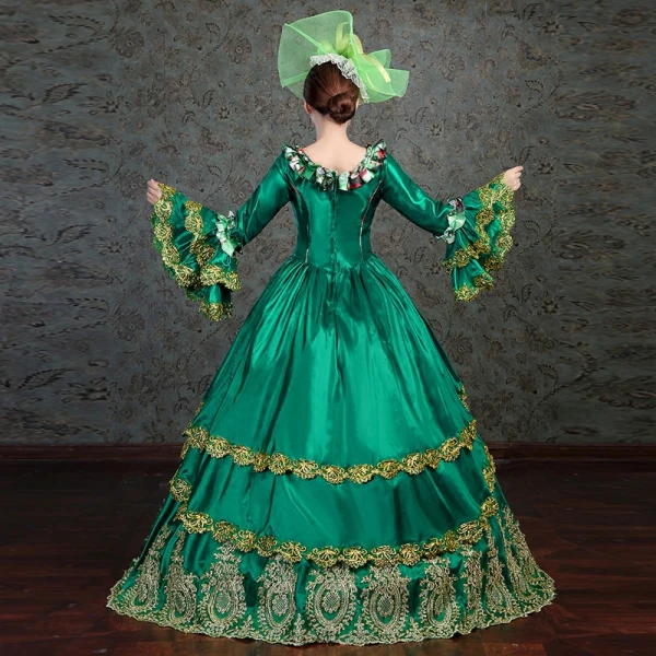Vintage / Retro Medieval Dark Green Ball Gown Prom Dresses 2021 Long Sleeve Square Neckline 3D Lace Embroidered Handmade Floor-Length / Long Cosplay Prom Formal Dresses