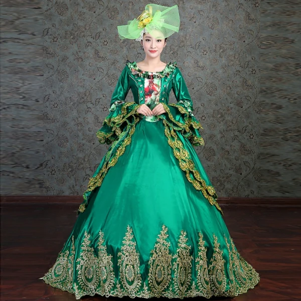 Vintage / Retro Medieval Dark Green Ball Gown Prom Dresses 2021 Long Sleeve Square Neckline 3D Lace Embroidered Handmade Floor-Length / Long Cosplay Prom Formal Dresses
