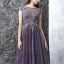 Chic / Beautiful Grape Evening Dresses  2017 A-Line / Princess Floor-Length / Long Scoop Neck Short Sleeve Backless Appliques Flower Rhinestone Beading Pierced Formal Dresses