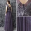 Chic / Beautiful Grape Evening Dresses  2017 A-Line / Princess Floor-Length / Long Scoop Neck Short Sleeve Backless Appliques Flower Rhinestone Beading Pierced Formal Dresses
