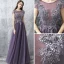 Chic / Beautiful Grape Evening Dresses  2017 A-Line / Princess Floor-Length / Long Scoop Neck Short Sleeve Backless Appliques Flower Rhinestone Beading Pierced Formal Dresses