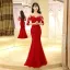 Modern / Fashion Burgundy Evening Dresses  2017 Trumpet / Mermaid Floor-Length / Long Scoop Neck 3/4 Sleeve Backless Lace Appliques Pierced Formal Dresses